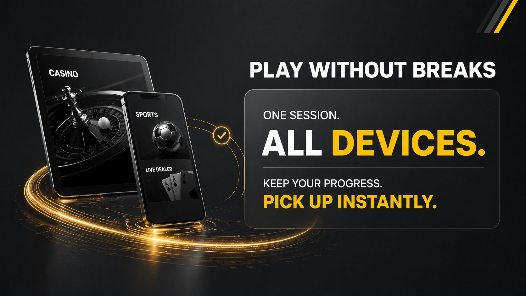 JB casino cross device banner with tablet and smartphone synchronized session